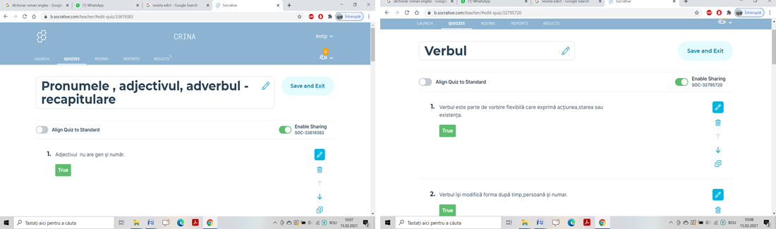 Print screen, Socrative tests proposed by me