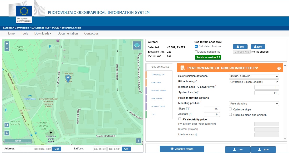 Fig.1. Interfața PVGIS